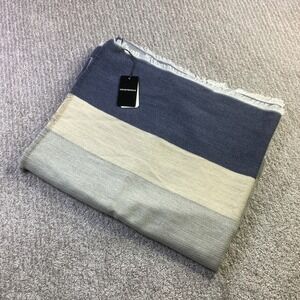 Emporio Armani Blue Cream Grey Logo Jacquard Stole Scarf Wrap NWT